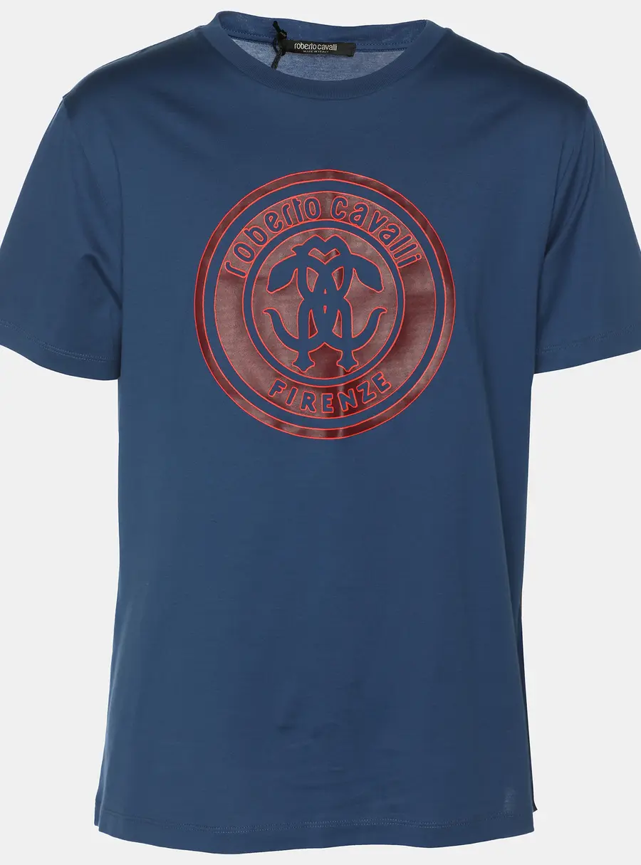Robert Cavalli Blue Jersey Logo T-Shirt L