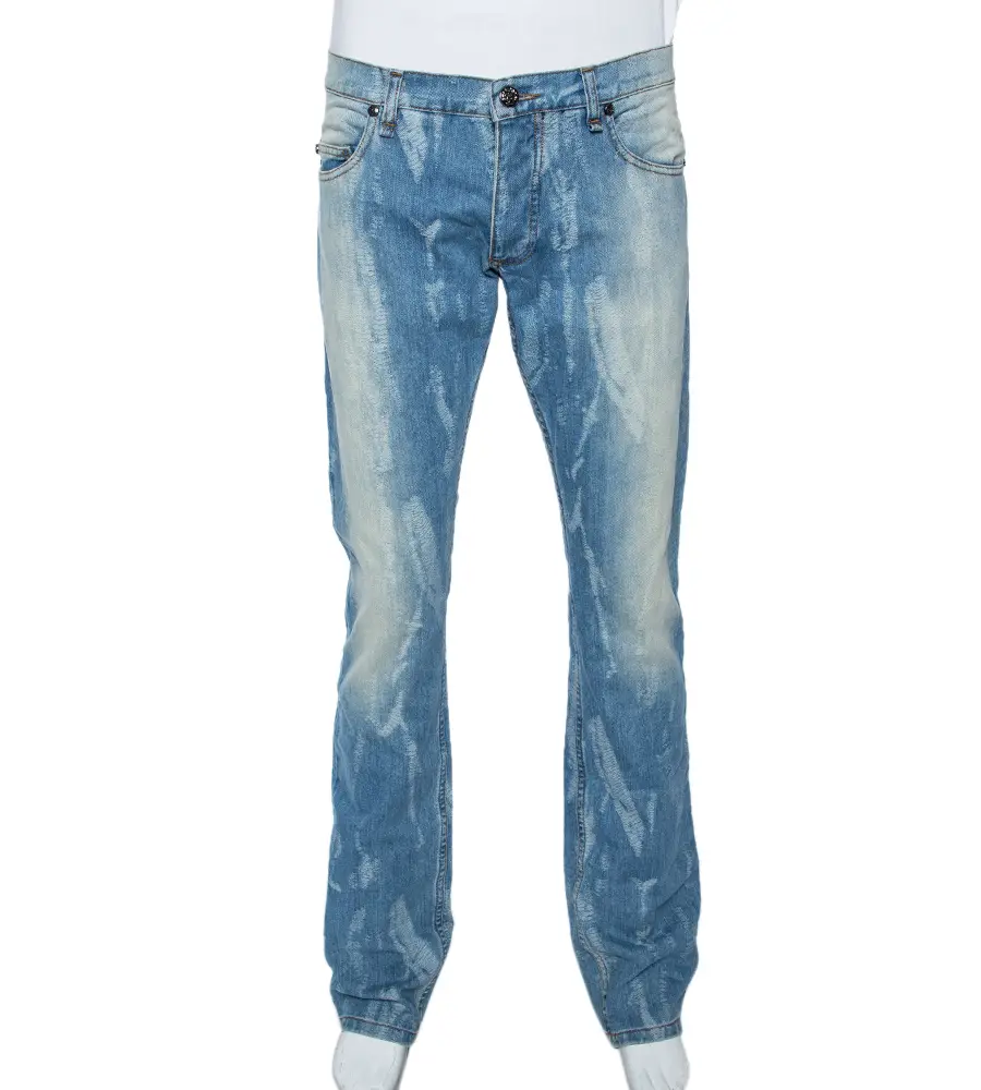 Roberto Cavalli Blue Light Wash Denim Distressed Pattern Jeans S