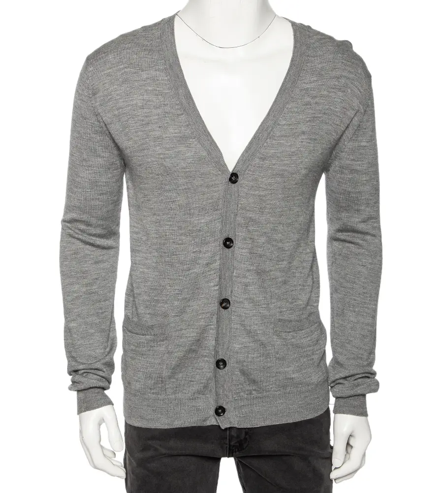 Roberto Cavalli Grey Knit Pocketed Button Front Cardigan M