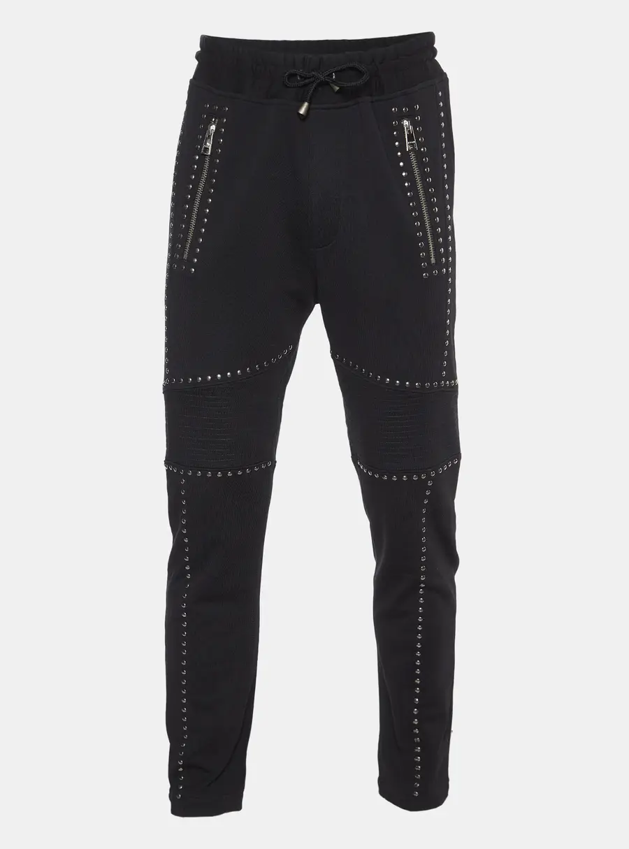 Robert Cavalli Black Cotton Knit Embellished Track Pants L