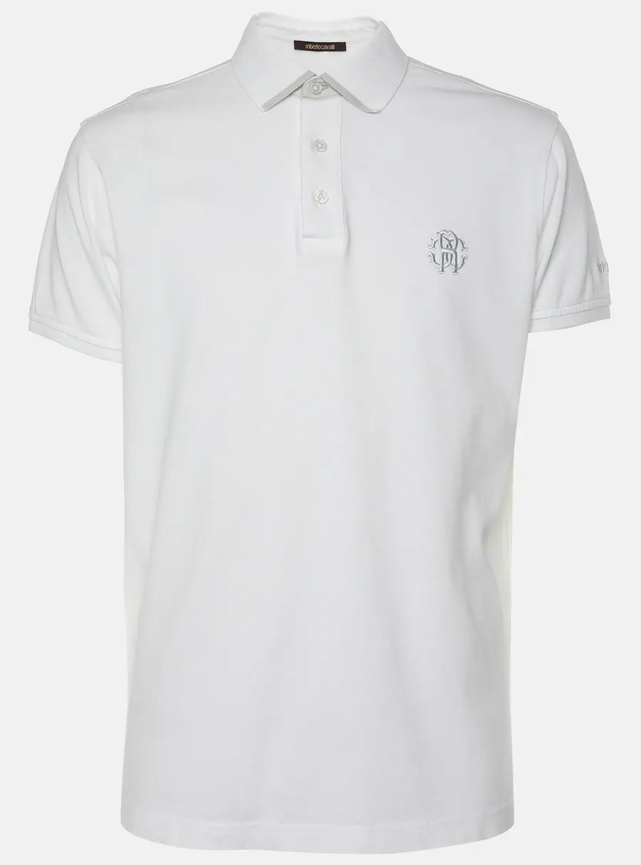 Roberto Cavalli White Cotton Logo Embroidered T-Shirt L