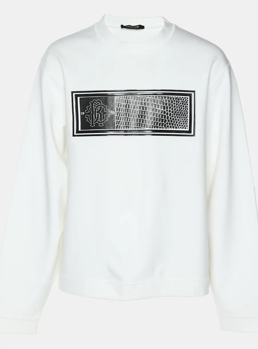Roberto Cavalli Off White Jersey Logo Sweatshirt L