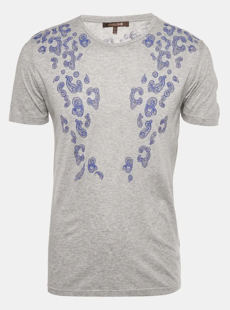 Roberto Cavalli Grey Paisley Print Jersey Crew Neck T-Shirt M