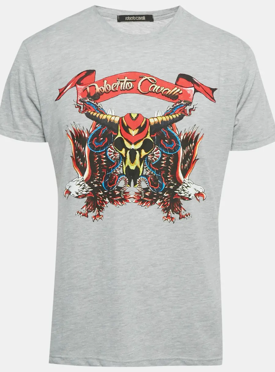 Roberto Cavalli Grey Eagle Print Jersey T-Shirt XL