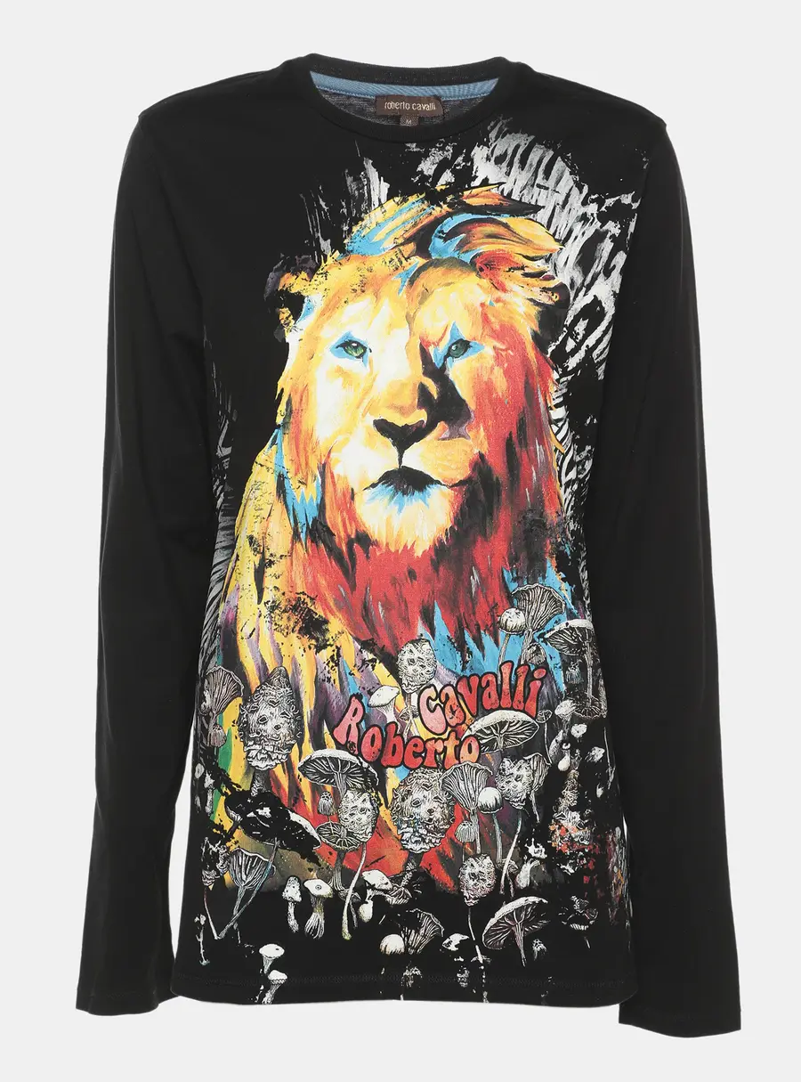 Roberto Cavalli Black Jersey Tiger Print Full Sleeve T-Shirt M