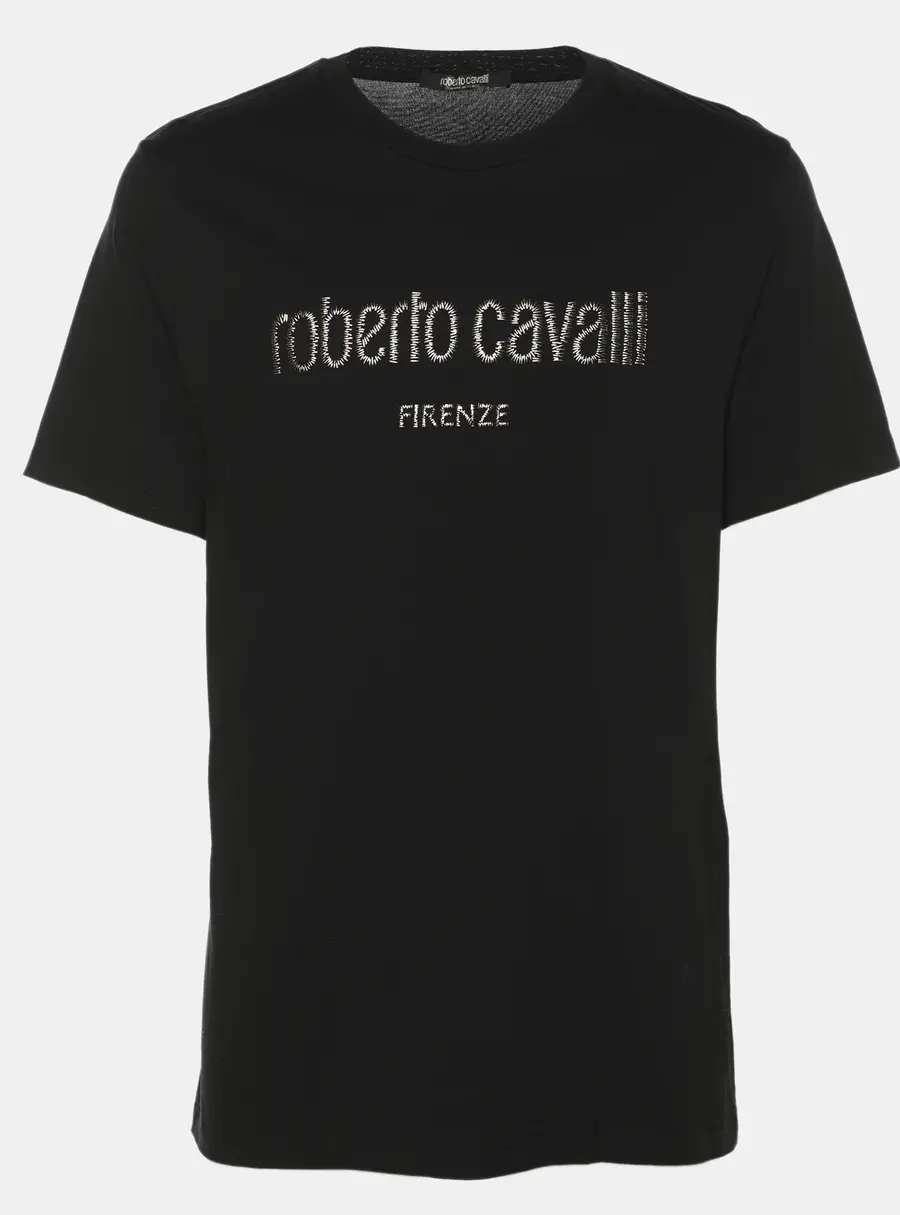 Roberto Cavalli Black Jersey Logo Print T-Shirt L