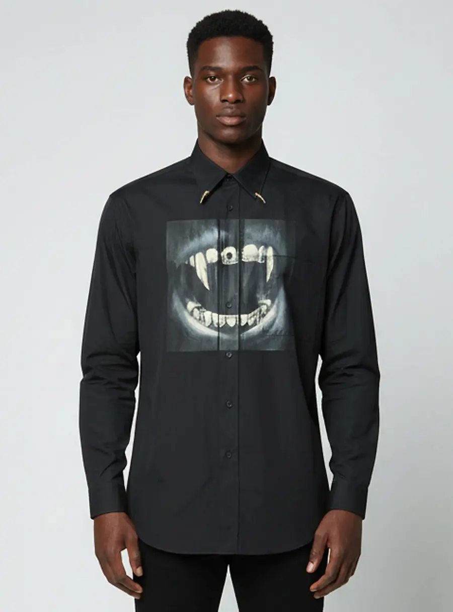 Roberto Cavalli Black Graphic Print Cotton Button Up Shirt L