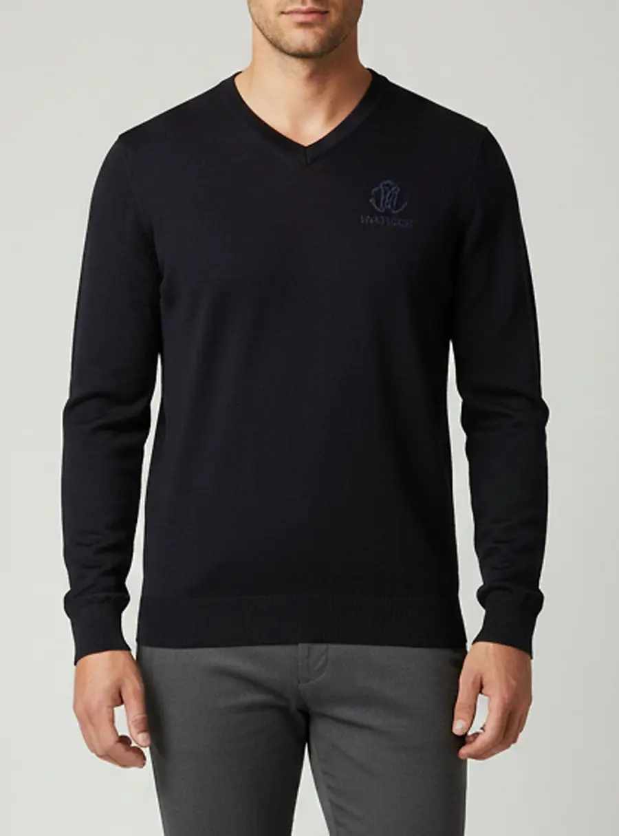 Roberto Cavalli Navy Blue Logo Embroidered Wool Knit Pullover M