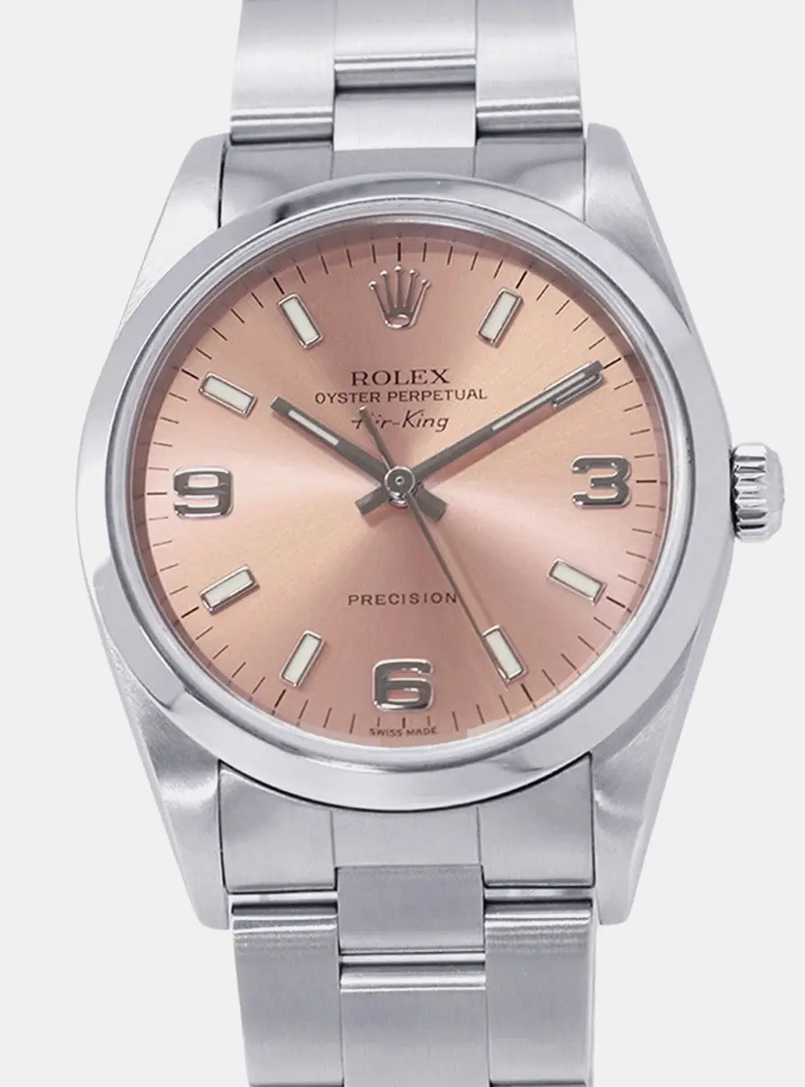 Rolex Air-King 14000M Automatic Pink Dial Stainless Steel Men's Wristwatch 34mm