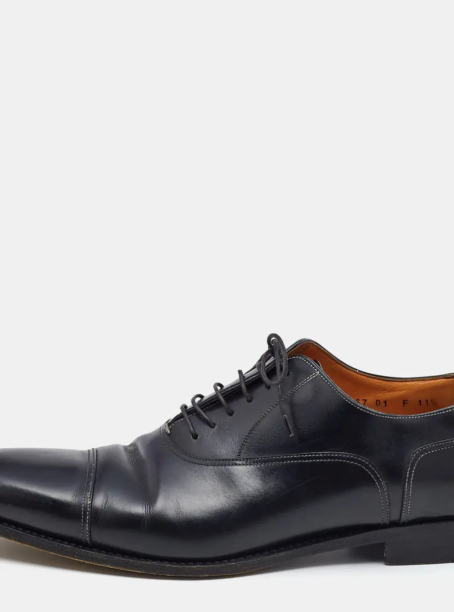 Santoni Black Leather Lace Up Oxfords Size 45.5