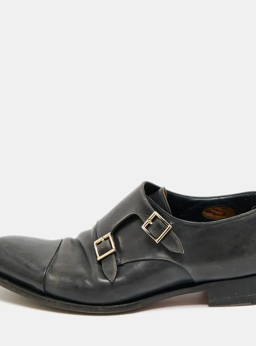 Santoni Size 45 Black Leather Double Flap