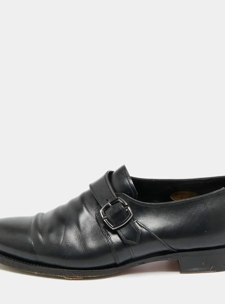 Santoni Size 45 Black Leather Buckle Oxfords