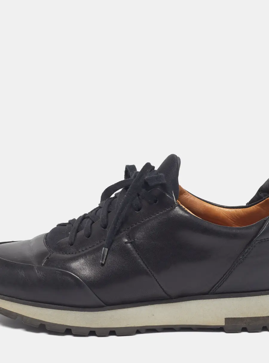 Santoni Size 40 Black Leather Low Top Sneakers