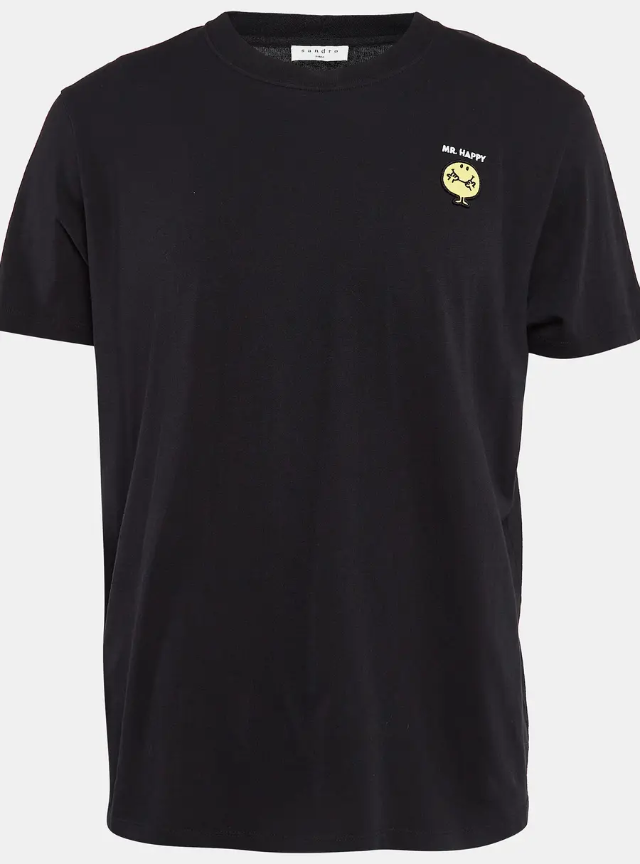 Sandro Black Knit Applique Detail Crew Neck T-Shirt XL