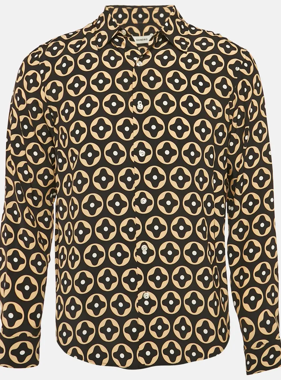 Sandro Black Printed Crepe Loose Fit Shirt XS