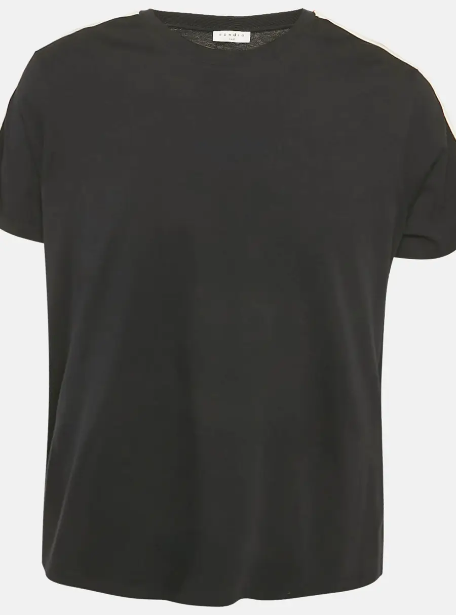 Sandro Navy Blue Jersey Shoulder Stripe Detail T-shirt L