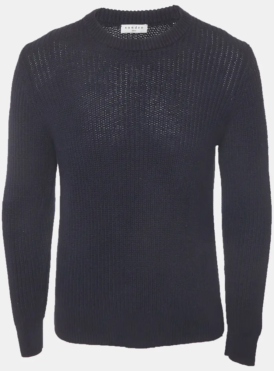 Sandro Navy Blue Rib Knit Crewneck Sweater S