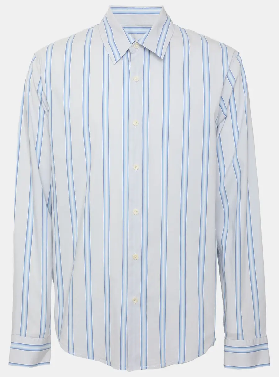 Sandro Blue Stripe Stretch Poplin Long Sleeve Shirt L