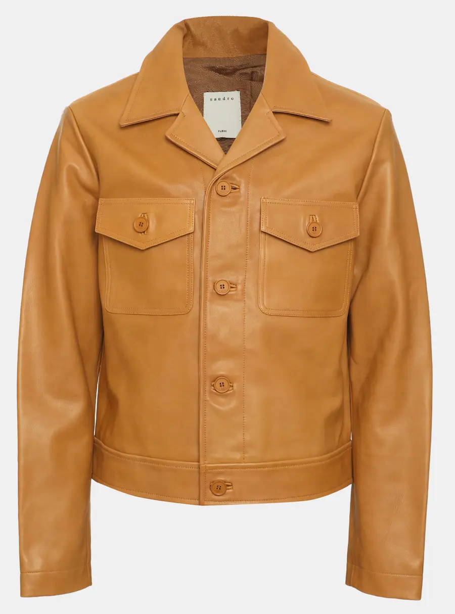 Sandro Tan Leather Slim Fit Jacket M