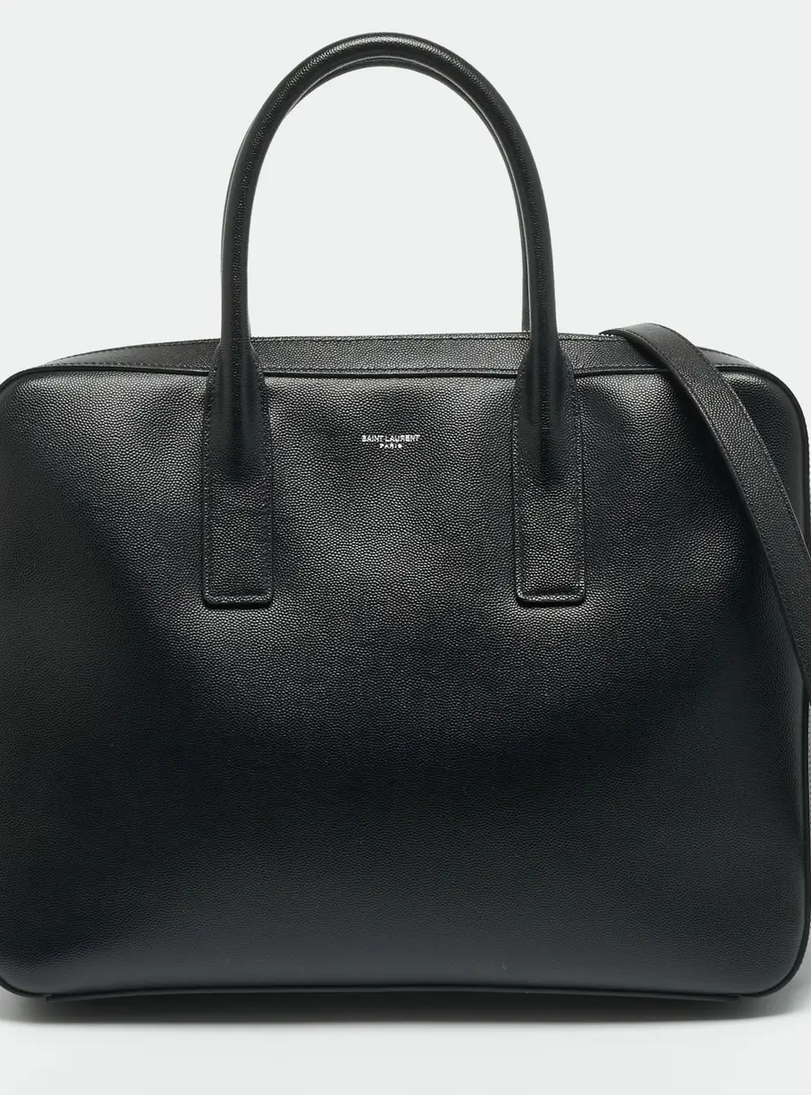 Saint Laurent Museum Small Black Leather Flat Briefcase