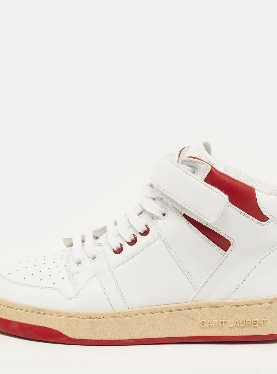 Saint Laurent Lax Size 40 White/Red Leather High Top Sneakers