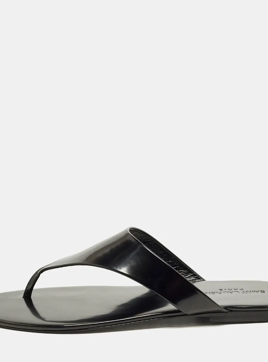 Saint Laurent Kouros Size 45 Black Leather Thong Flat Sandals
