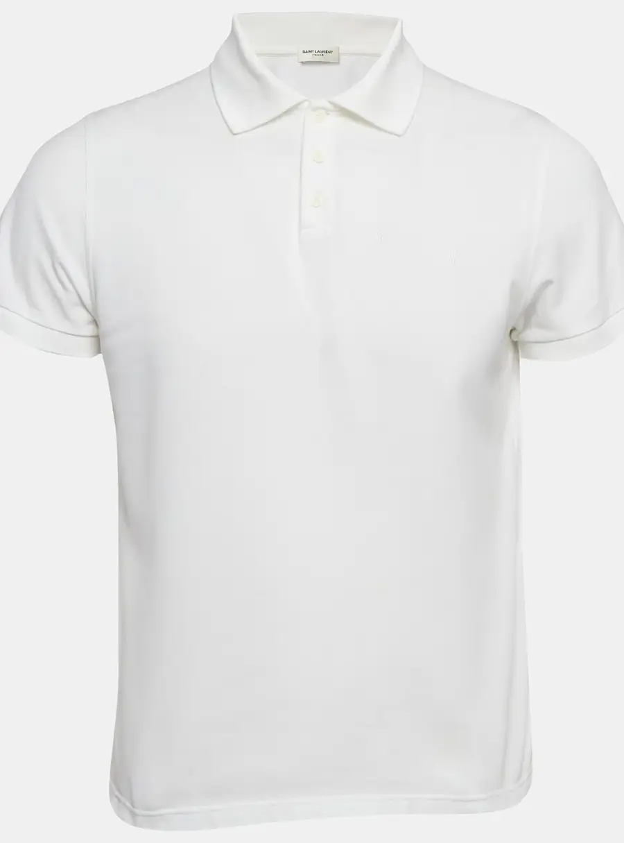Saint Laurent White Cotton Pique Polo T-Shirt M