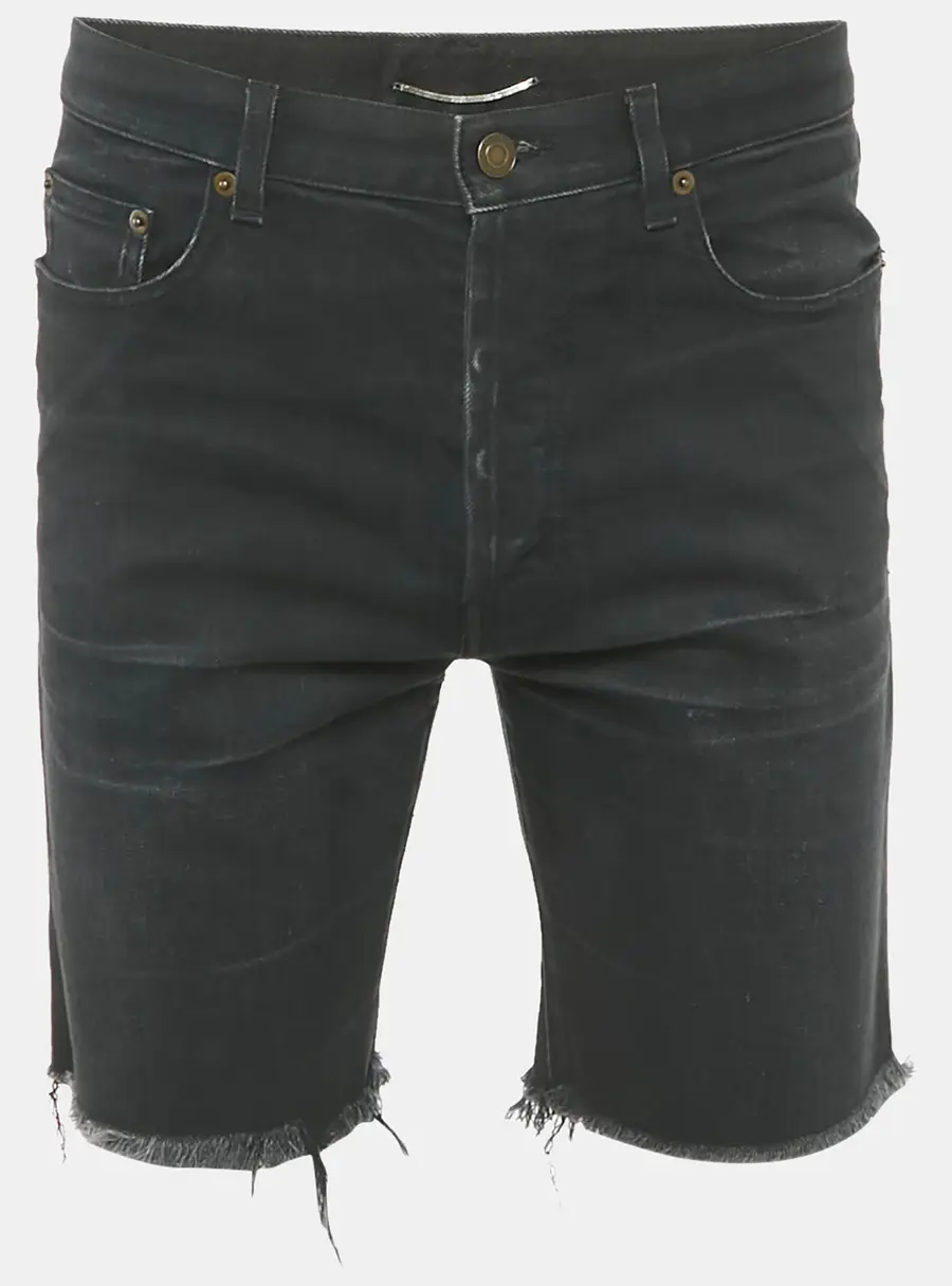 Saint Laurent Paris Black Denim Frayed Hem Shorts M