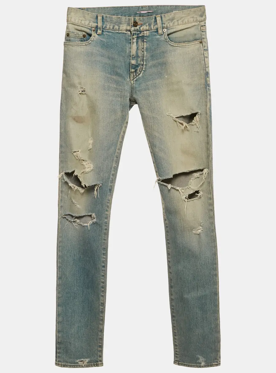 Saint Laurent Paris Faded Blue Distressed Denim Skinny Jeans M (Waist 34")