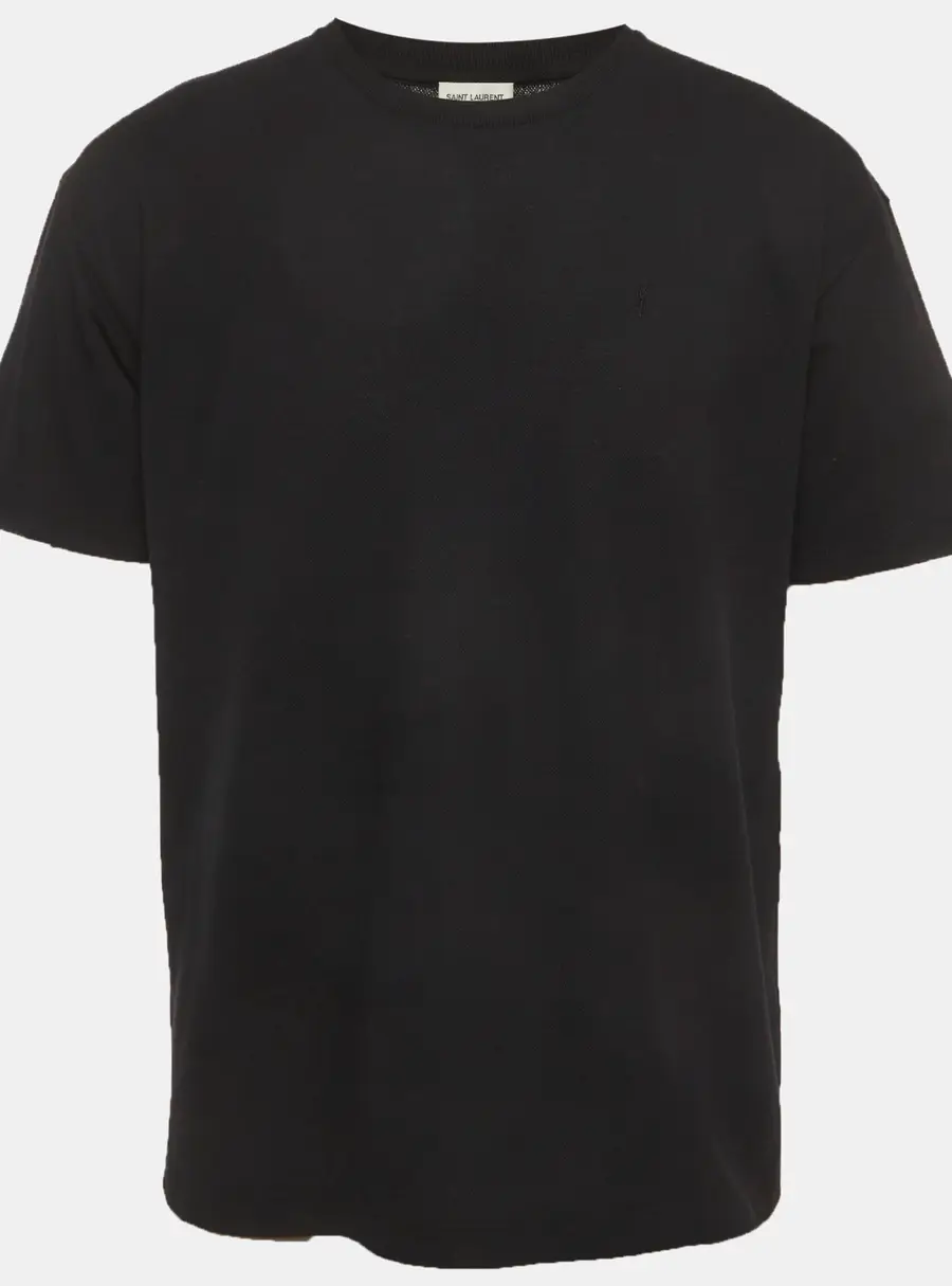Saint Laurent Black Pique Crewneck T-Shirt M