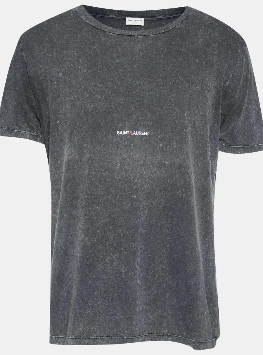 Saint Laurent Paris Grey Jersy Logo Print Distressed T-Shirt M