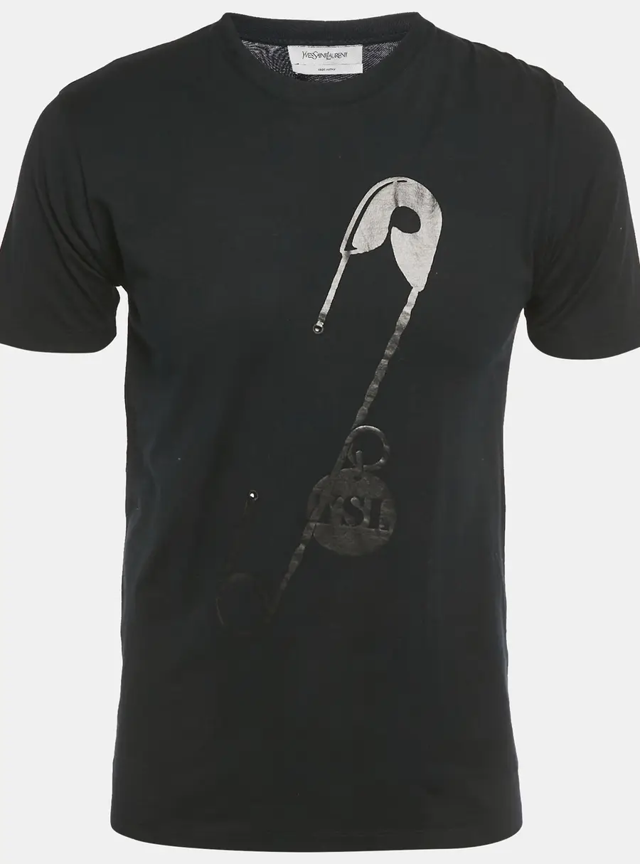 Saint Laurent Paris Black Paper Clip Print Cotton T-Shirt S