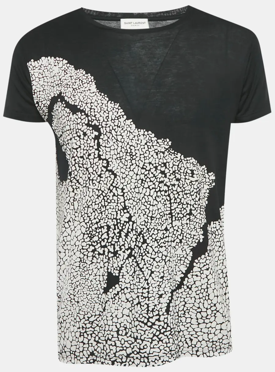 Saint Laurent Paris Black Printed Cotton T-Shirt S