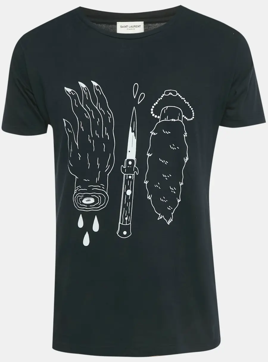 Saint Laurent Paris Black Printed Cotton T-Shirt S