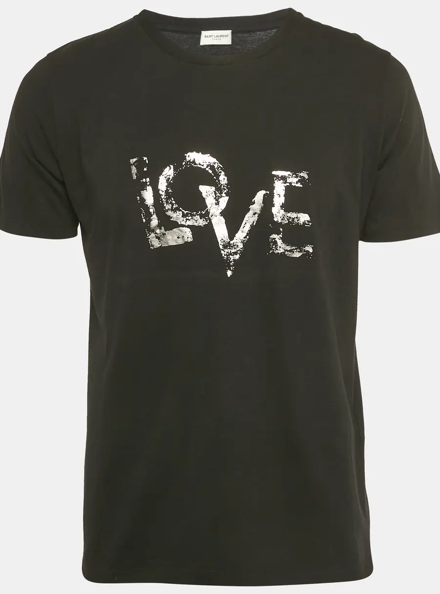 Saint Laurent Black Foil Love Print Jersey T-Shirt XS