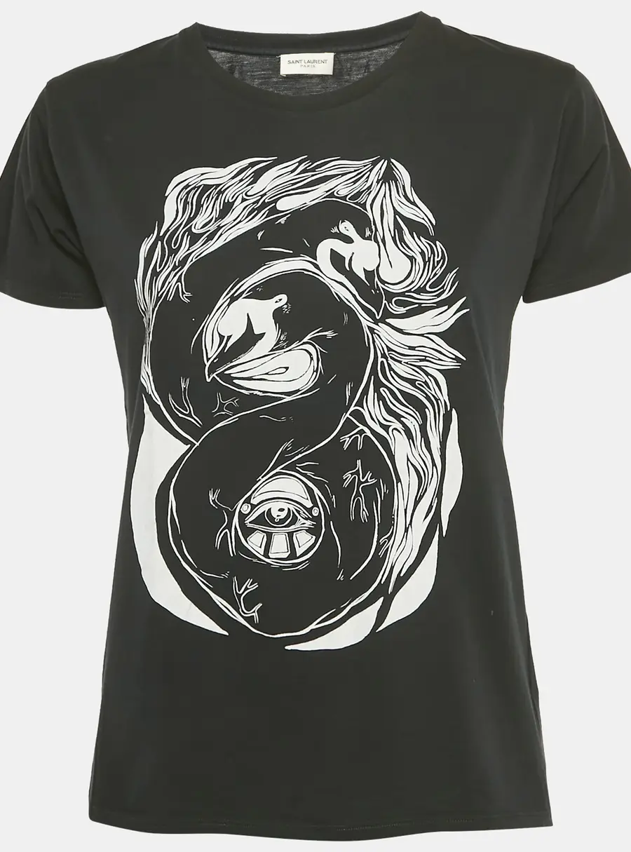 Saint Laurent X Grimmes Black Printed Cotton T-Shirt XS