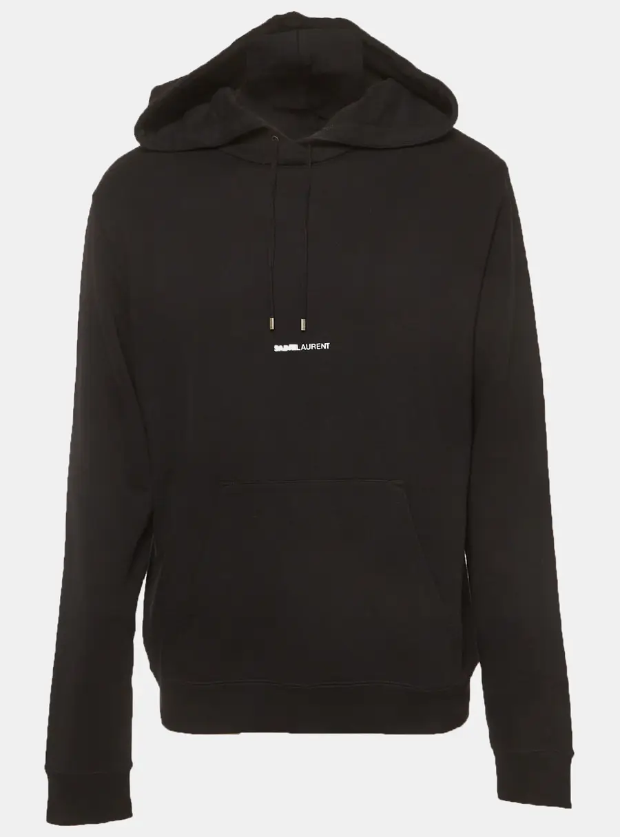 Saint Laurent Black Logo Print Cotton Jersey Hoodie L
