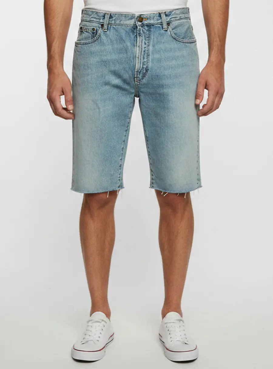 Saint Laurent Paris Blue Denim Distressed Shorts S/ Waist 31"