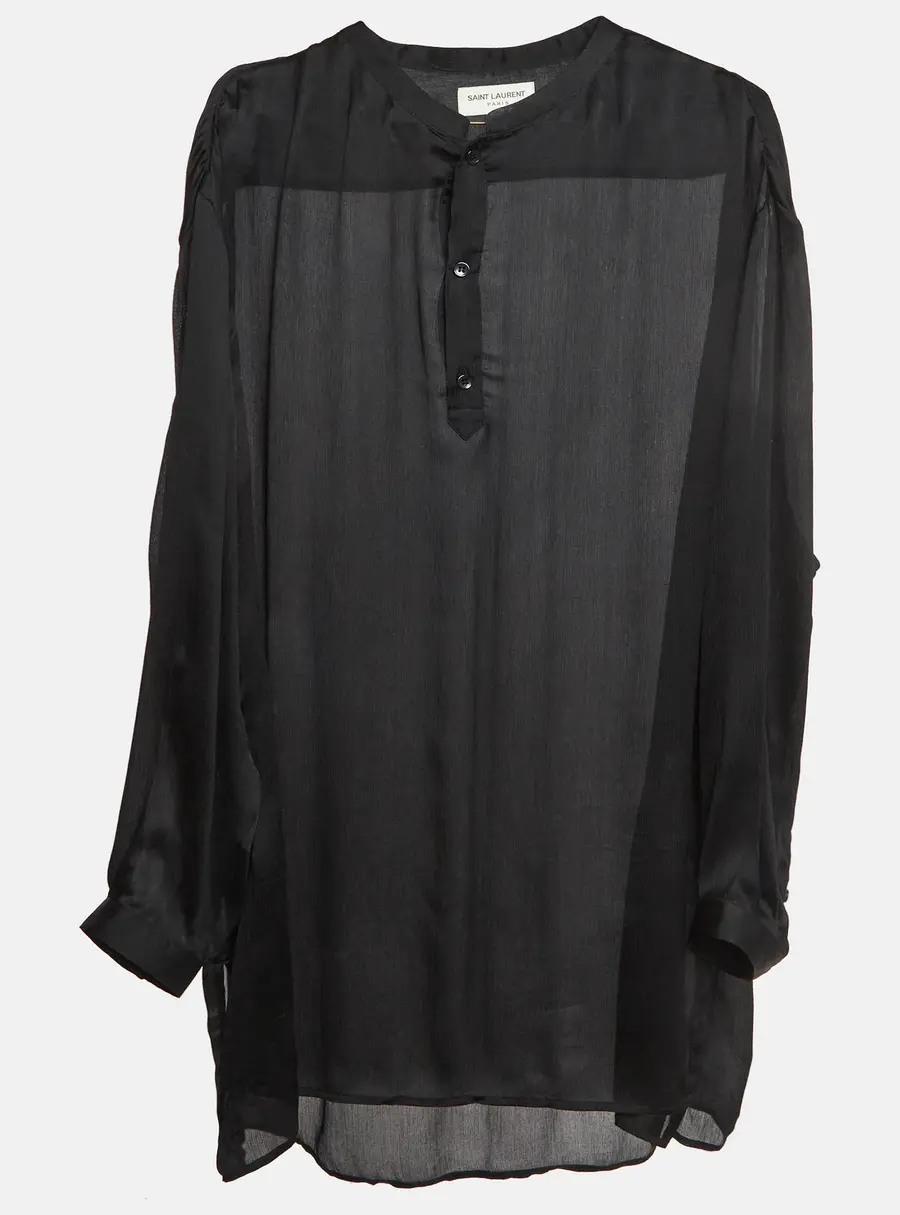 Saint Laurent Black Chiffon Shear Chinese Collar Shirt XS