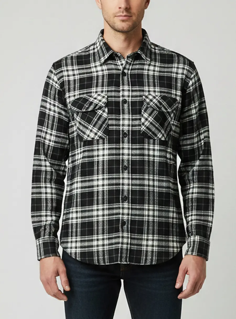 Saint Laurent Paris Black Plaid Flannel Button Up Shirt S