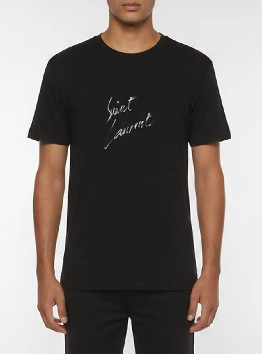 Saint Laurent Paris Black Printed Jersey Short Sleeve T-Shirt M