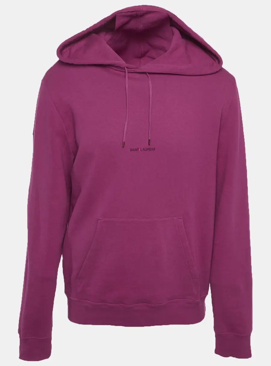 Saint Laurent Paris Fuchsia Logo Print Cotton Hoodie M