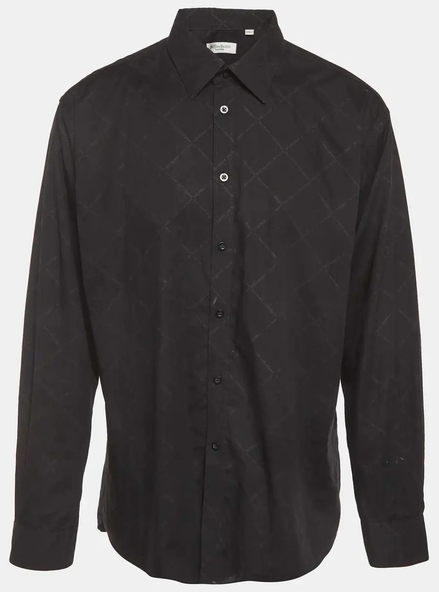 Saint Laurent Paris Black YSL Print Cotton Button Up Shirt XXL