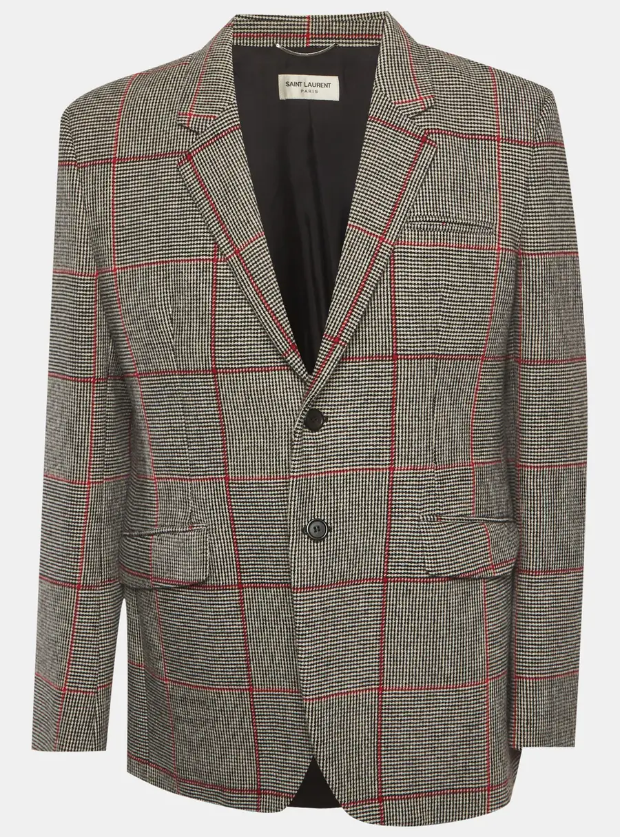 Saint Laurent Paris Monochrome/Red Plaid Wool Blend Regular Fit Blazer XL