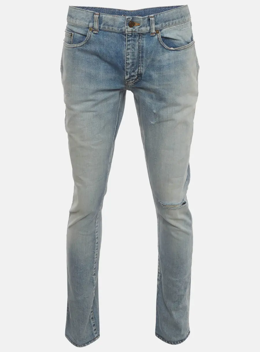 Saint Laurent Paris Blue Denim Straight Fit Distressed Jeans S /Waist 35"
