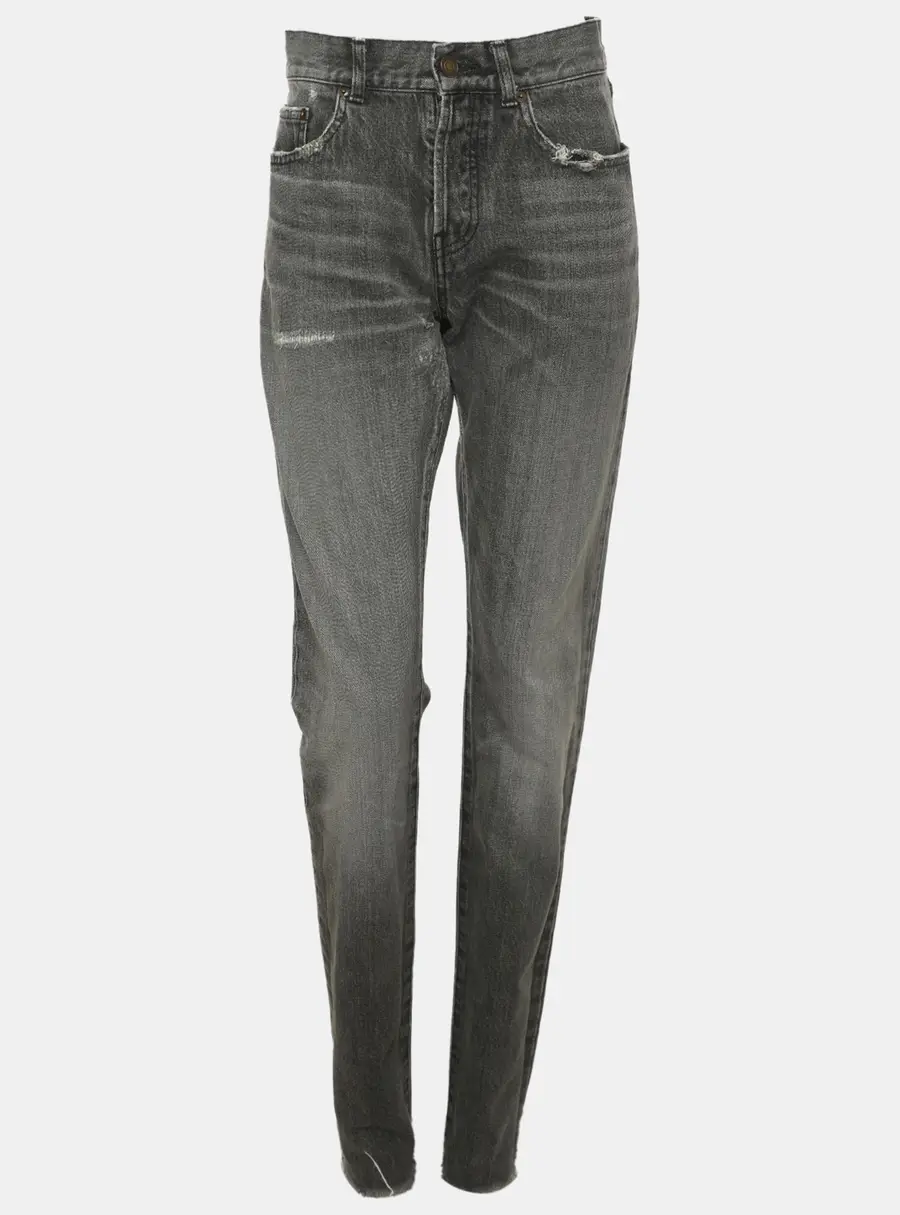 Saint Laurent Dark Grey Distressed Denim Jeans S