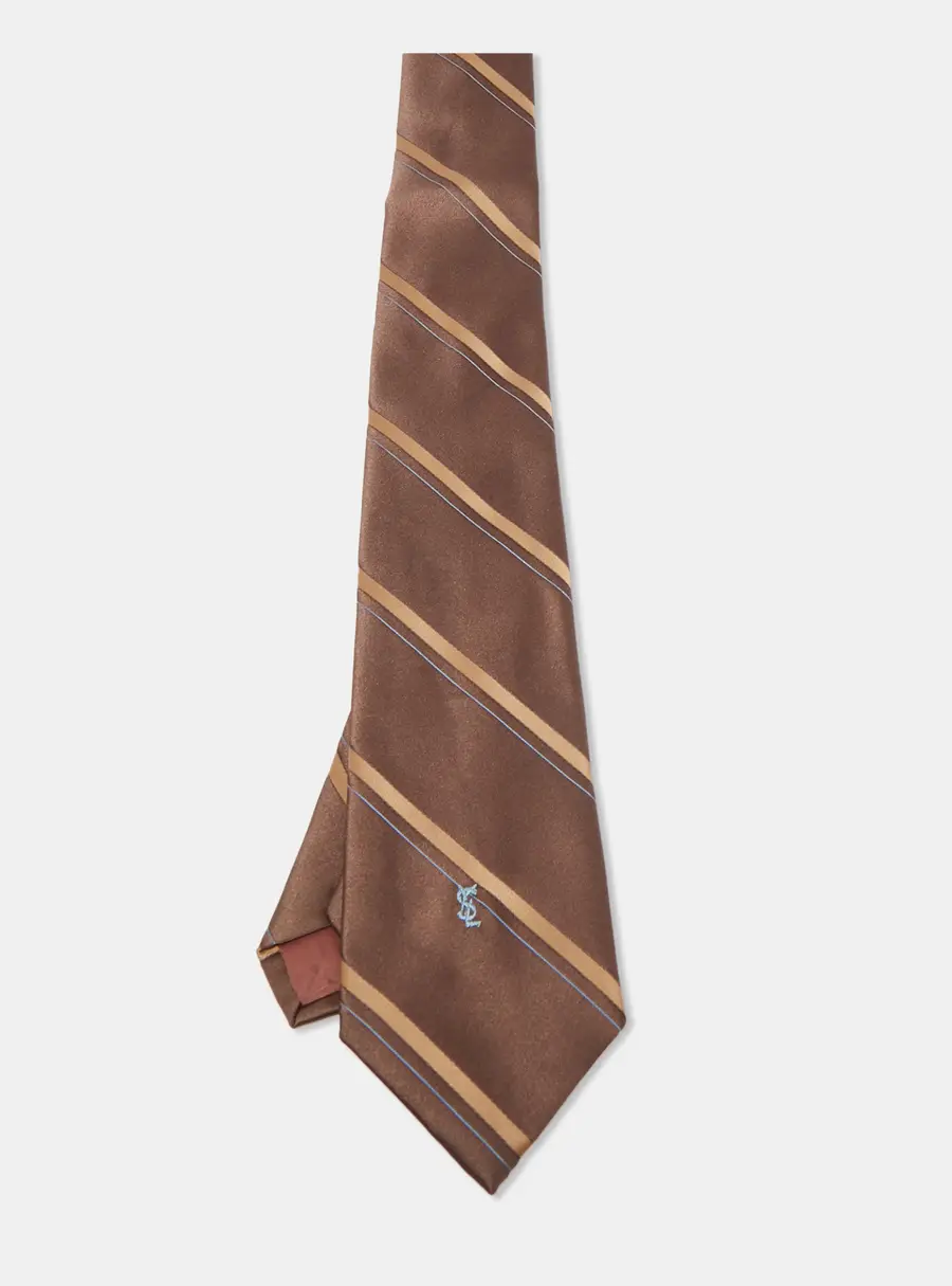 Yves Saint Laurent Vintage Brown Striped Silk Tie