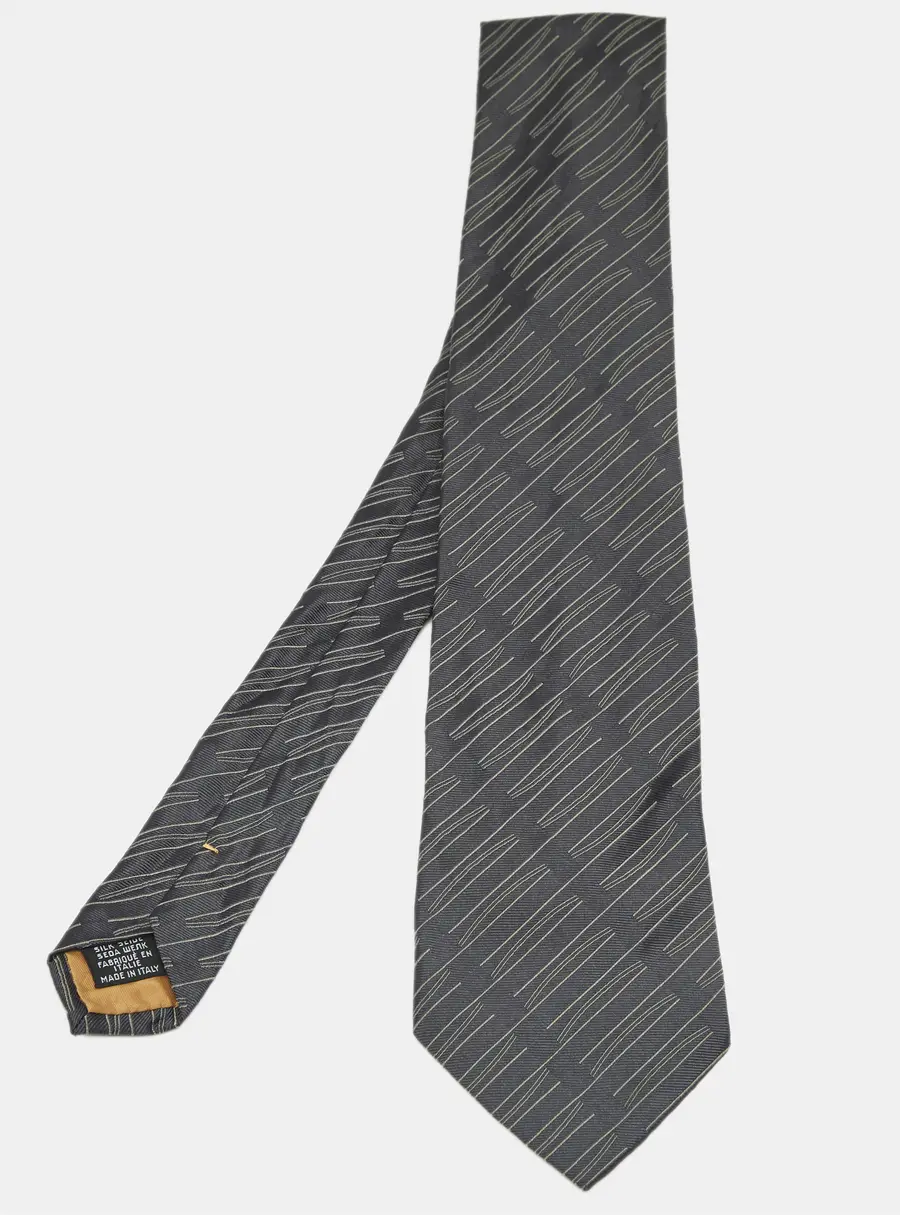 Yves Saint Laurent Vintage Grey Patterned Silk Classic Tie