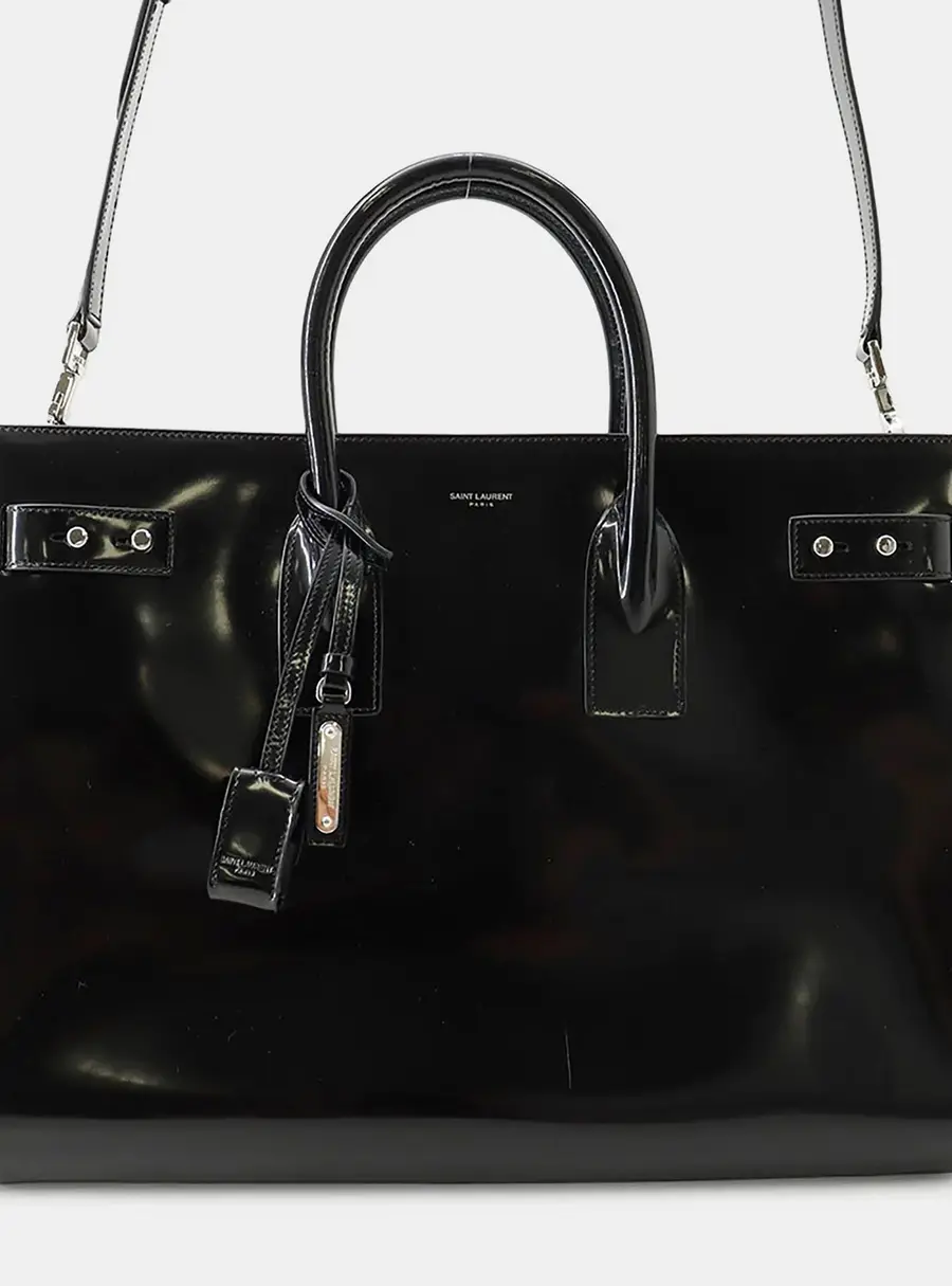 Saint Laurent Sac De Jour Large Black Patent Leather Top Handle Bag