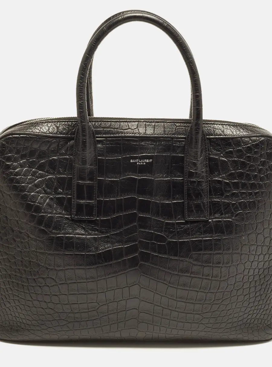 Saint Laurent Museum Small Black Croc Embossed Leather Briefcase